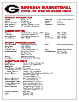 Georgia Basketball 2018-19 Preseason Info