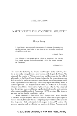 Reframing the Practice of Philosophy: Bodies of Color, Bod- Ies of Knowledge Emerged from a Conversation with Jorge J