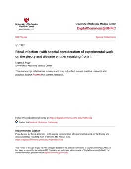 Focal Infection : with Special Consideration of Experimental Work on the Theory and Disease Entities Resulting from It