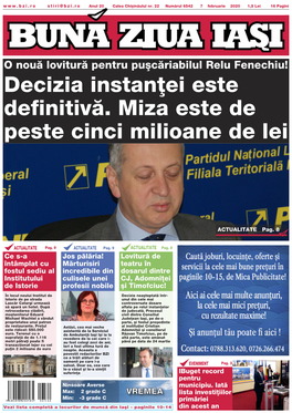 Decizia Instan]Ei Este Definitiv`. Miza Este De Peste Cinci Milioane De Lei