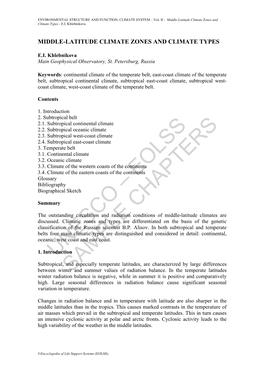Middle-Latitude Climate Zones and Climate Types - E.I