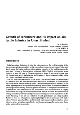 Growth of Sericulture and Its Impact on Silk Textile Industry in Uttar Pradesh D