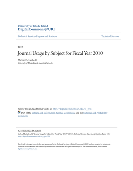 Journal Usage by Subject for Fiscal Year 2010 Michael A