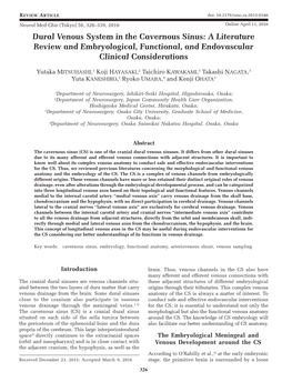 Dural Venous System in the Cavernous Sinus: a Literature Review and Embryological, Functional, and Endovascular Clinical Considerations