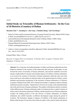 Initial Study on Triaxiality of Human Settlements—In the Case of 10 Districts (Counties) of Dalian