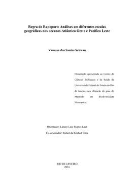 Regra De Rapoport: Análises Em Diferentes Escalas Geográficas Nos Oceanos Atlântico Oeste E Pacífico Leste