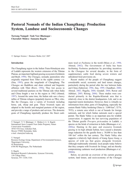 Pastoral Nomads of the Indian Changthang: Production System, Landuse and Socioeconomic Changes