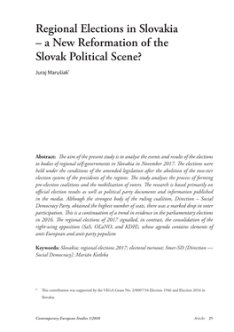 Regional Elections in Slovakia – a New Reformation of the Slovak Political Scene?