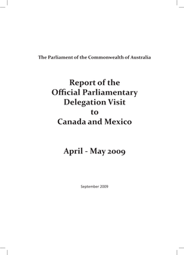 Report of the Official Parliamentary Delegation Visit to Canada and Mexico