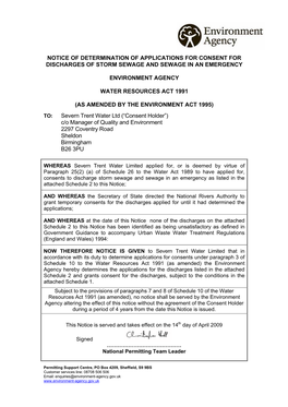 Notice of Determination of Applications for Consent for Discharges of Storm Sewage and Sewage in an Emergency