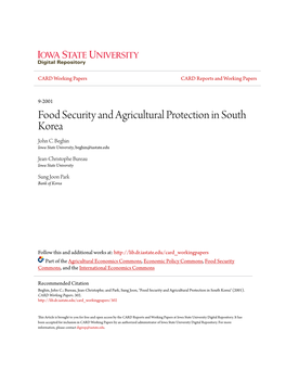 Food Security and Agricultural Protection in South Korea John C