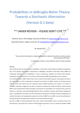 Probabilities in Debroglie-Bohm Theory: Towards a Stochastic Alternative (Version 0.1 Beta)