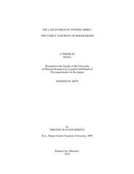 The Family and Piety of Roger Bigod a Thesis In