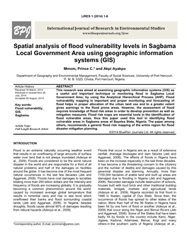 Spatial Analysis of Flood Vulnerability Levels in Sagbama Local Government Area Using Geographic Information Systems (GIS)