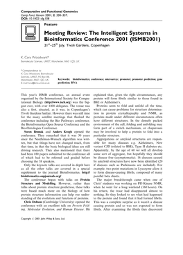 The Intelligent Systems in Bioinformatics Conference 2001 (ISMB2001) 21St–25Th July, Tivoli Gardens, Copenhagen