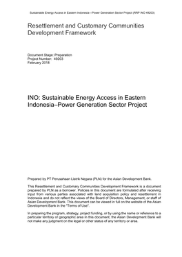 Sustainable Energy Access in Eastern Indonesia—Power Generation Sector Project (RRP INO 49203)