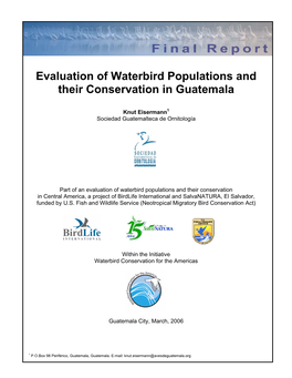 Evaluation of Waterbird Populations and Their Conservation in Guatemala