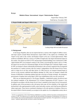 Kyrgyz Bishkek-Manas International Airport Modernization Project Report Date: February 2003 Field Survey: November 2002 1