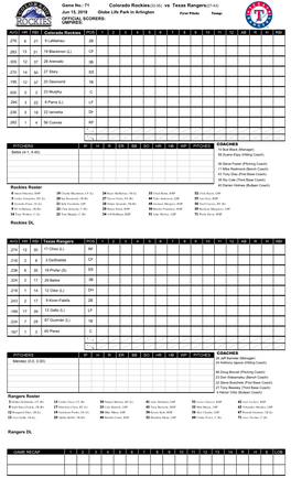 Colorado Rockies(33-35) Vs Texas Rangers(27-43)