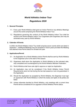 World Athletics Indoor Tour Regulations 2020