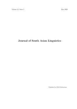 Journal of South Asian Linguistics