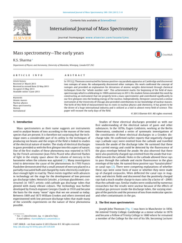 Mass Spectrometry—The Early Years