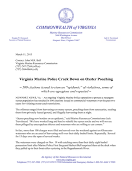 Virginia Marine Police Crack Down on Oyster Poaching