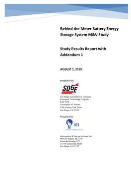 Behind the Meter Battery Energy Storage System M&V Study Study