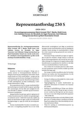 Representantforslag 230 S (2020–2021) Fra Stortingsrepresentantene Marit Arnstad, Nils T