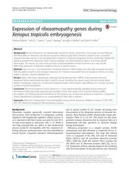 Expression of Ribosomopathy Genes During Xenopus Tropicalis Embryogenesis Andrew Robson1, Nick D