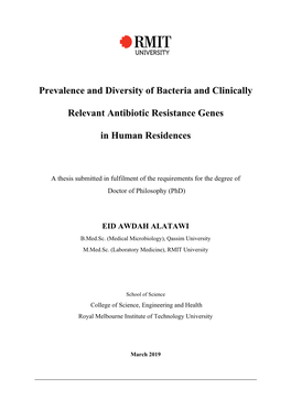 Prevalence and Diversity of Bacteria and Clinically Relevant Antibiotic Resistance Genes in Human Residences