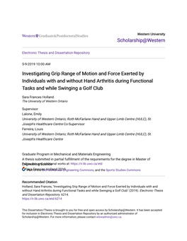 Investigating Grip Range of Motion and Force Exerted by Individuals with and Without Hand Arthritis During Functional Tasks and While Swinging a Golf Club