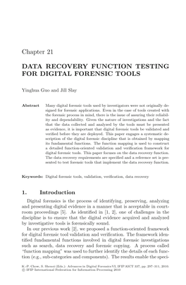 Data Recovery Function Testing for Digital Forensic Tools