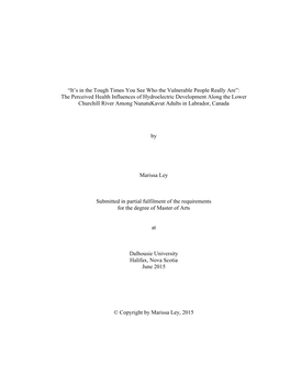 The Perceived Health Influences of Hydroelectric Development Along the Lower Churchill River Among Nunatukavut Adults in Labrador, Canada