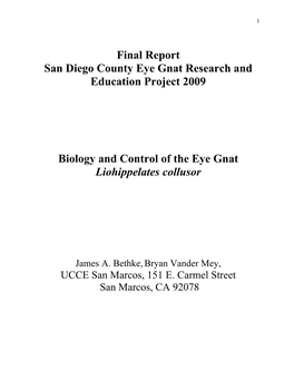 Final Report San Diego County Eye Gnat Research and Education Project 2009