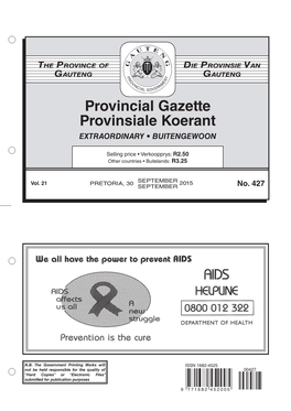 Provincial Gazette Provinsiale Koerant EXTRAORDINARY • BUITENGEWOON