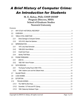 A Brief History of Computer Crime: an Introduction for Students M