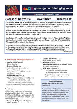 Diocese of Newcastle Prayer Diary January 2021