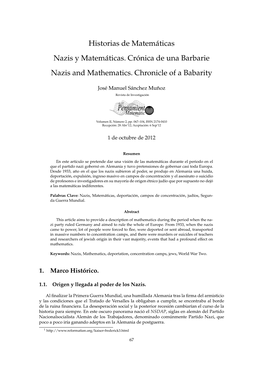 Nazis Y Matemáticas. Crónica De Una Barbarie Nazis and Mathematics