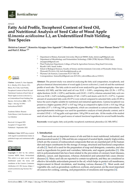 Fatty Acid Profile, Tocopherol Content of Seed Oil,And Nutritional Analysis of Seed Cake of Wood Apple(Limonia Acidissima L.), A