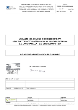 Variante Nel Comune Di Chignolo Po (Pv) Codifica Dell’Elettrodotto Aereo a 380 Kv in Semplice Rebr12001bsa00606 Rev