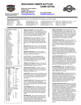 Wisconsin Timber Rattler Game Notes