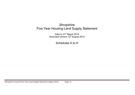 Shropshire Five Year Housing Land Supply Statement