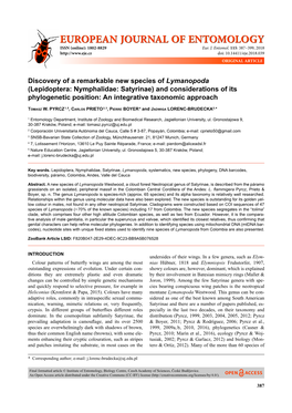 Discovery of a Remarkable New Species of Lymanopoda (Lepidoptera: Nymphalidae: Satyrinae) and Considerations of Its Phylogenetic Position: an Integrative Taxonomic Approach