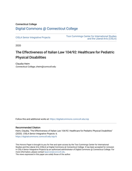 The Effectiveness of Italian Law 104/92: Healthcare for Pediatric Physical Disabilities