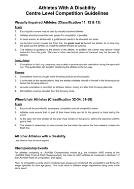 Athletes with a Disability Centre Level Competition Guidelines