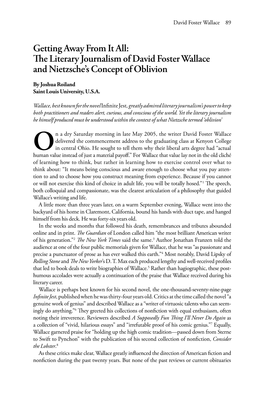 Getting Away from It All: the Literary Journalism of David Foster Wallace and Nietzsche's Concept of Oblivion