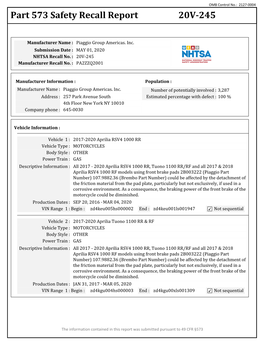 Part 573 Safety Recall Report 20V-245