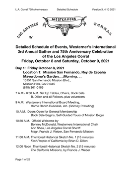 Detailed Schedule of Events, Westerner's International 3Rd