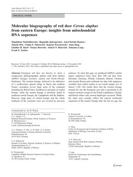 Molecular Biogeography of Red Deer Cervus Elaphus from Eastern Europe: Insights from Mitochondrial DNA Sequences